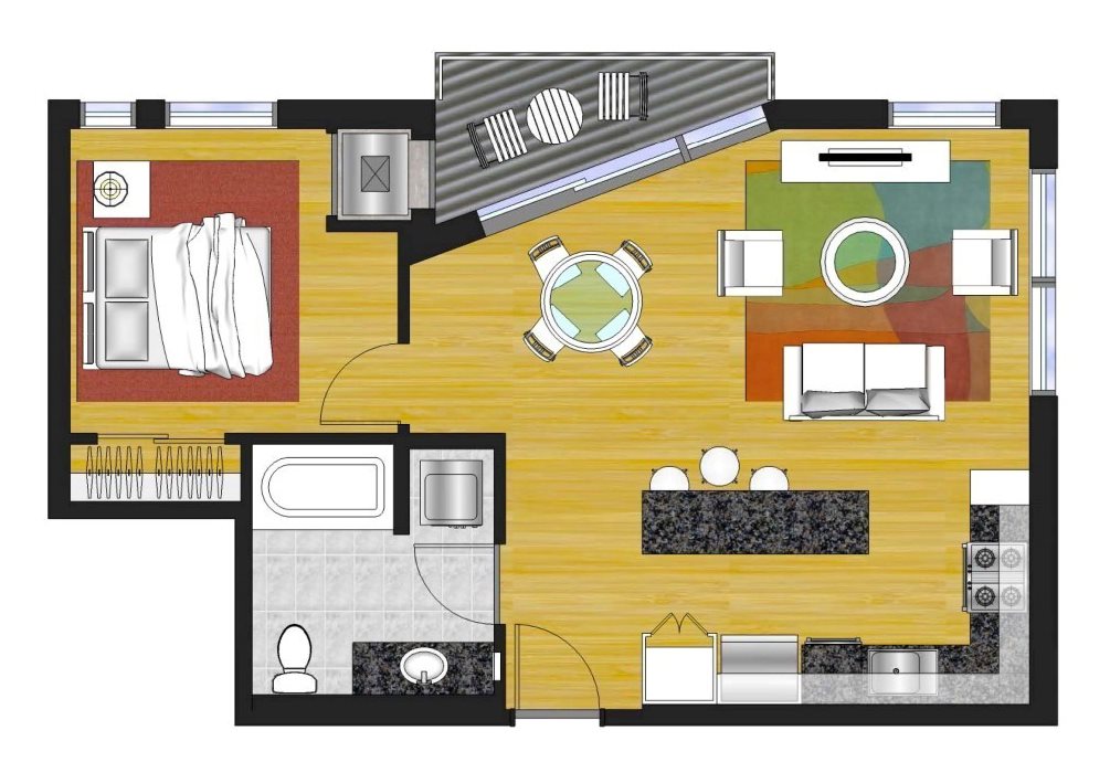 1 Bedroom (1B) Floor Plan 2